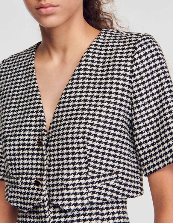 Short houndstooth tweed dress