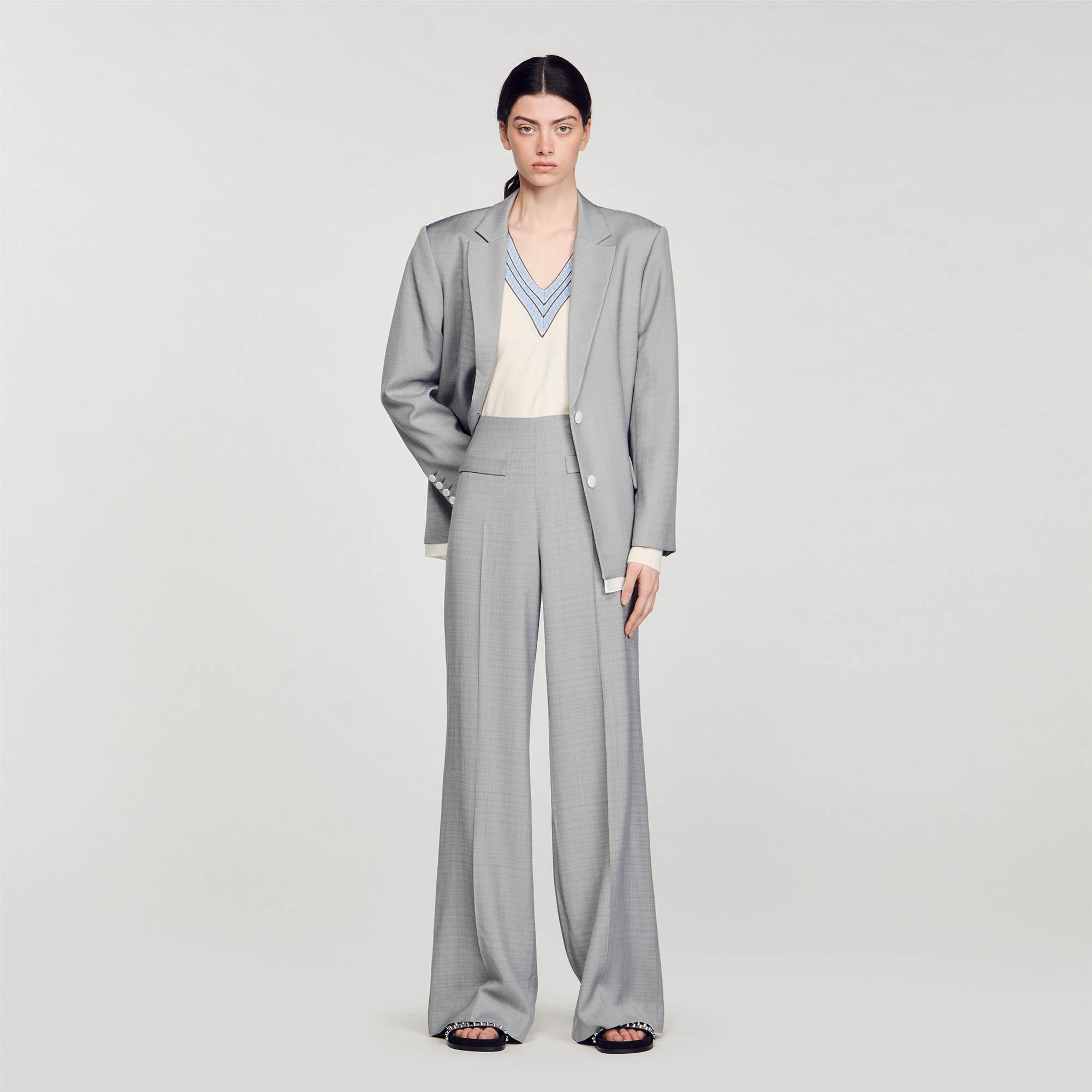 High-waisted flared trousers