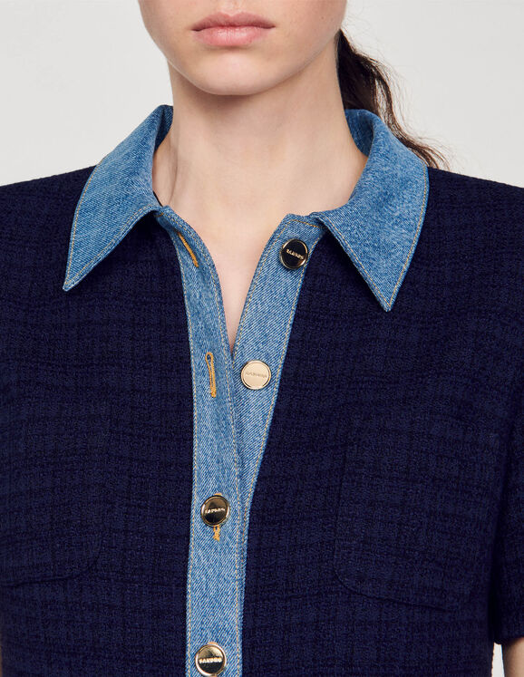 Tweed and denim short dress