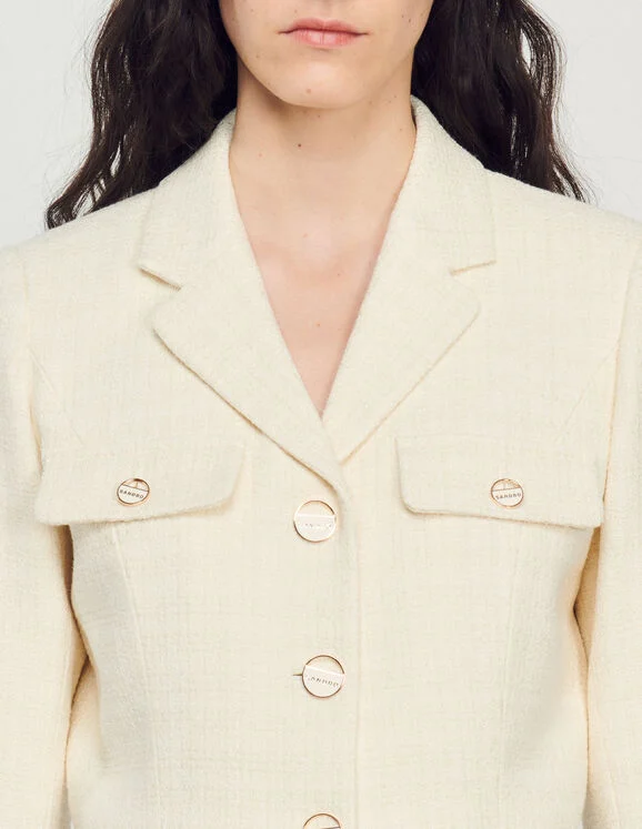 Cropped tweed button-up jacket