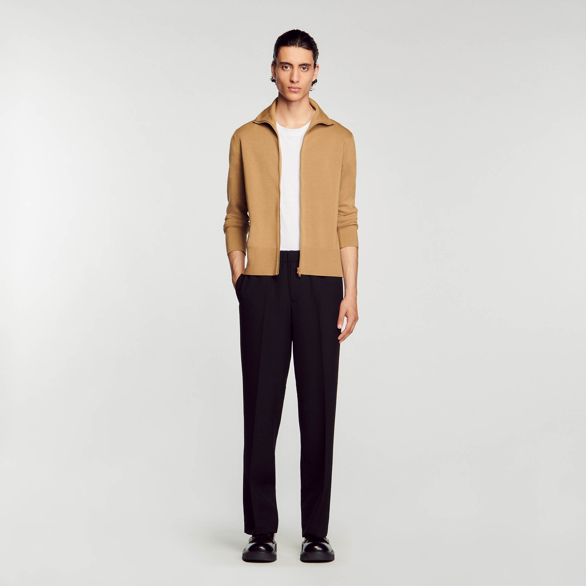 Zip-up wool cardigan