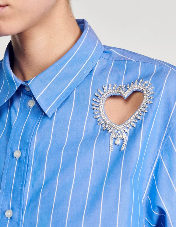 Stripy shirt with rhinestone heart