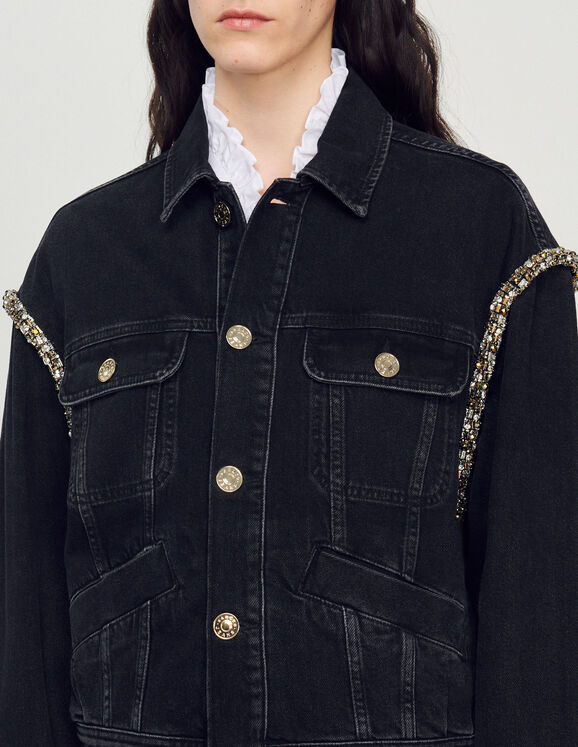 Oversized denim jacket with rhinestones