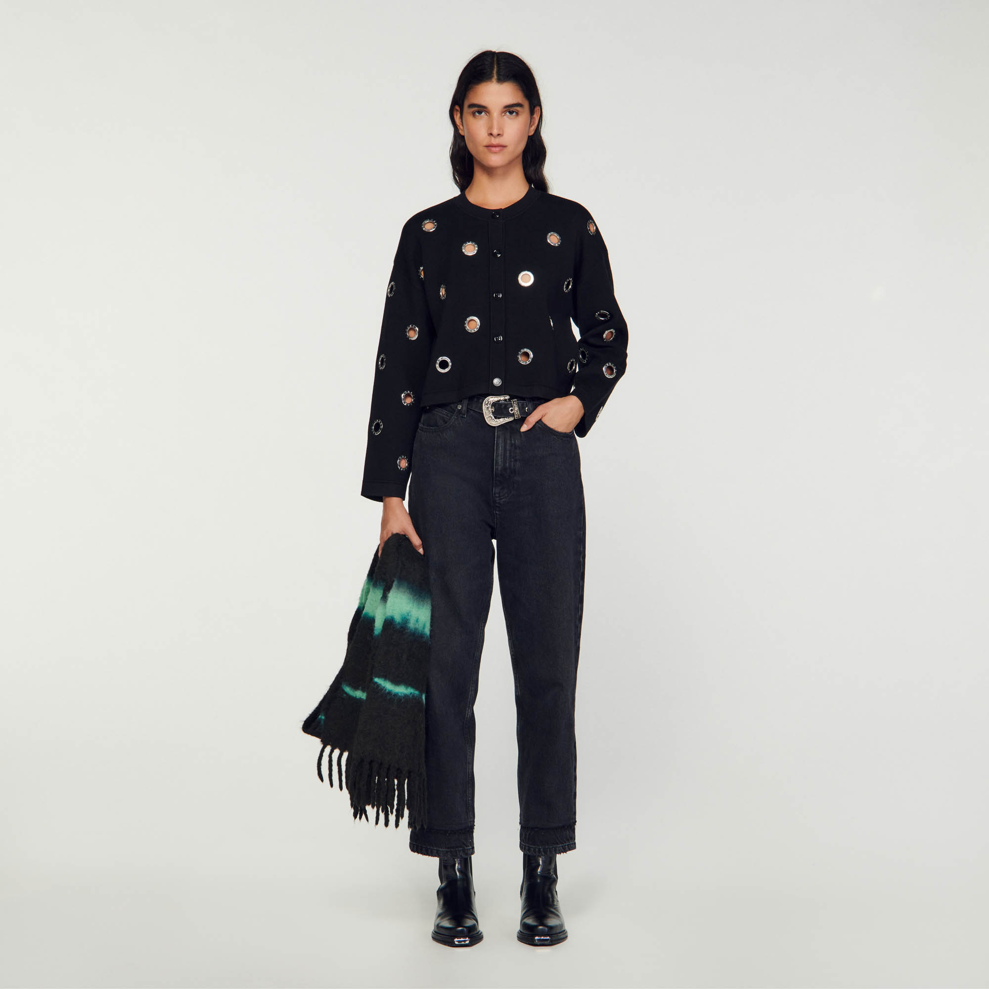 Eyelet coatigan