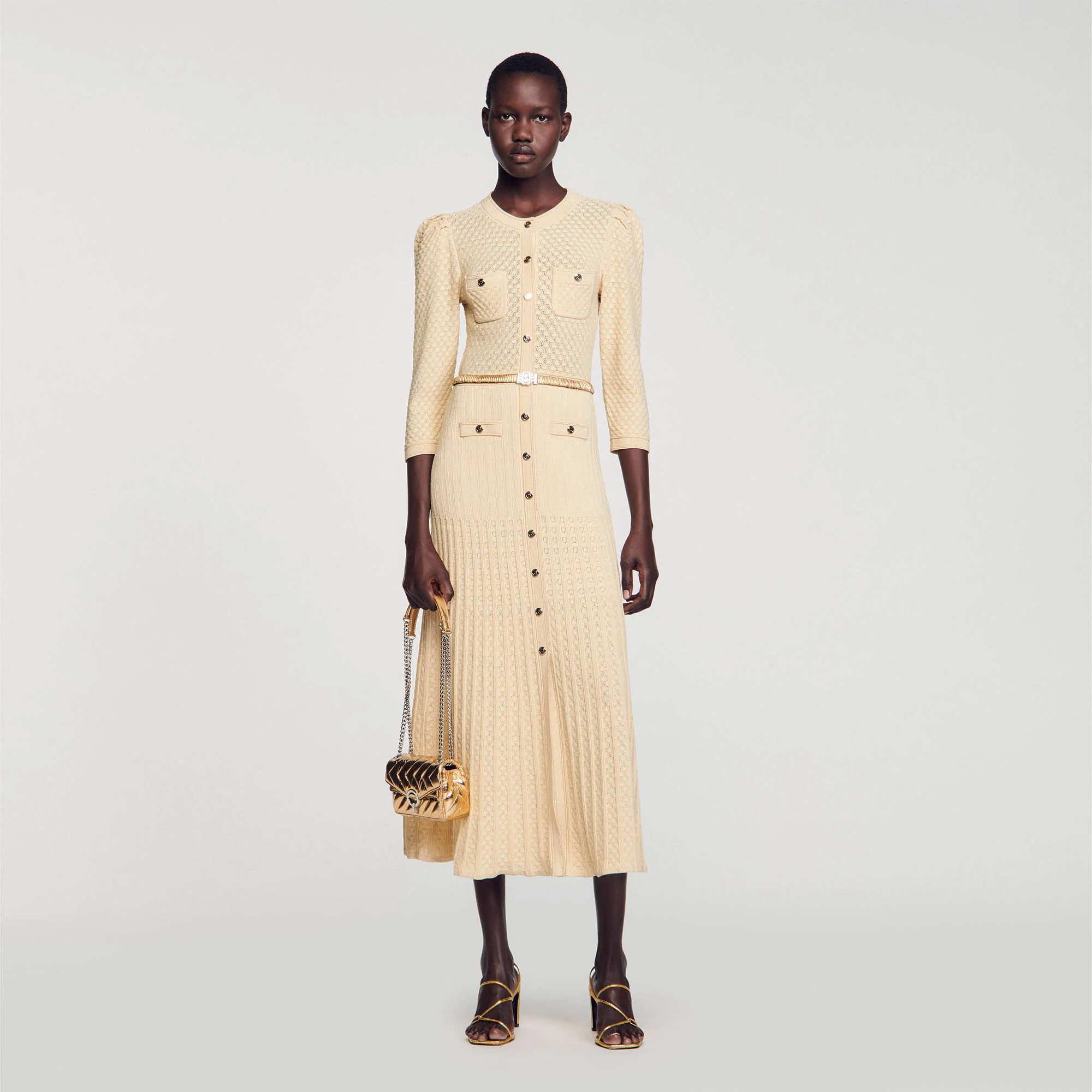 Pointelle knit midi dress