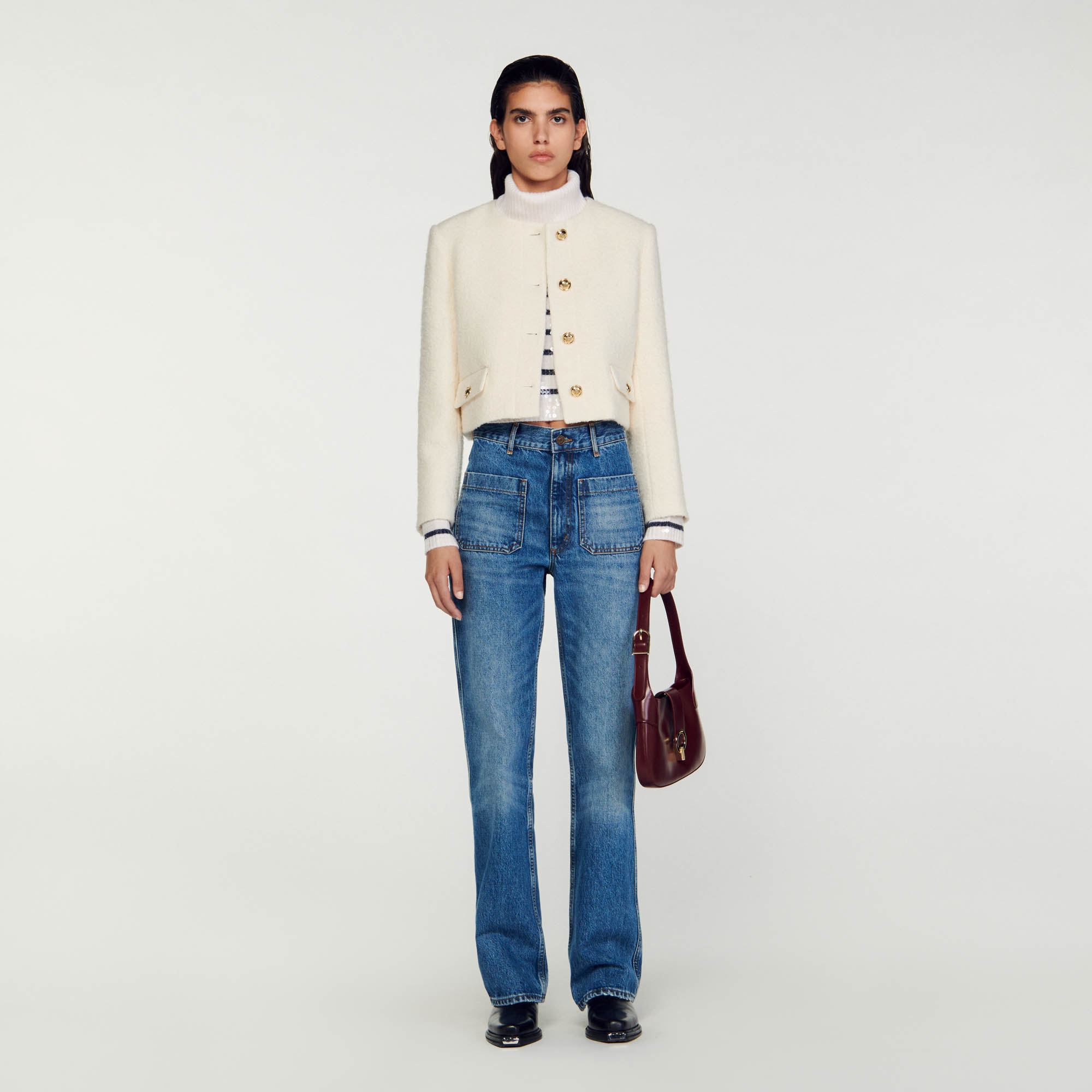 Cropped boucl&eacute; wool jacket