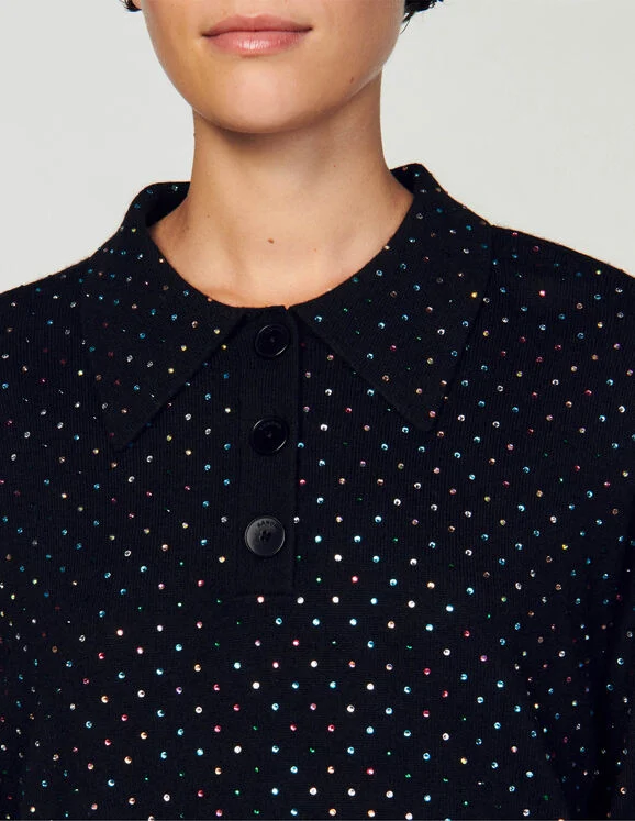 Rhinestone polo neck sweater