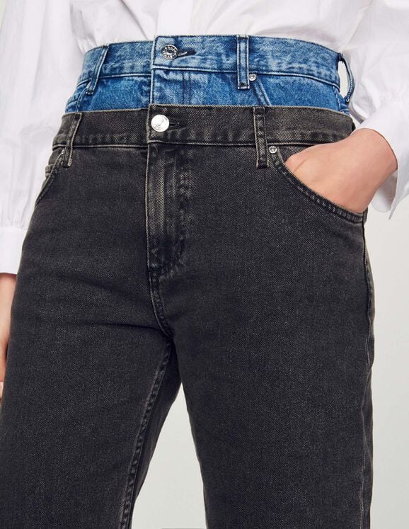 Two-tone double-waisted jeans