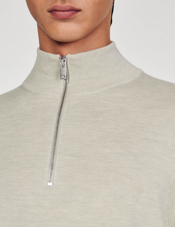 Wool sweater with zipped collar