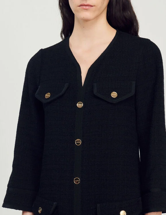 Long-sleeved short tweed dress