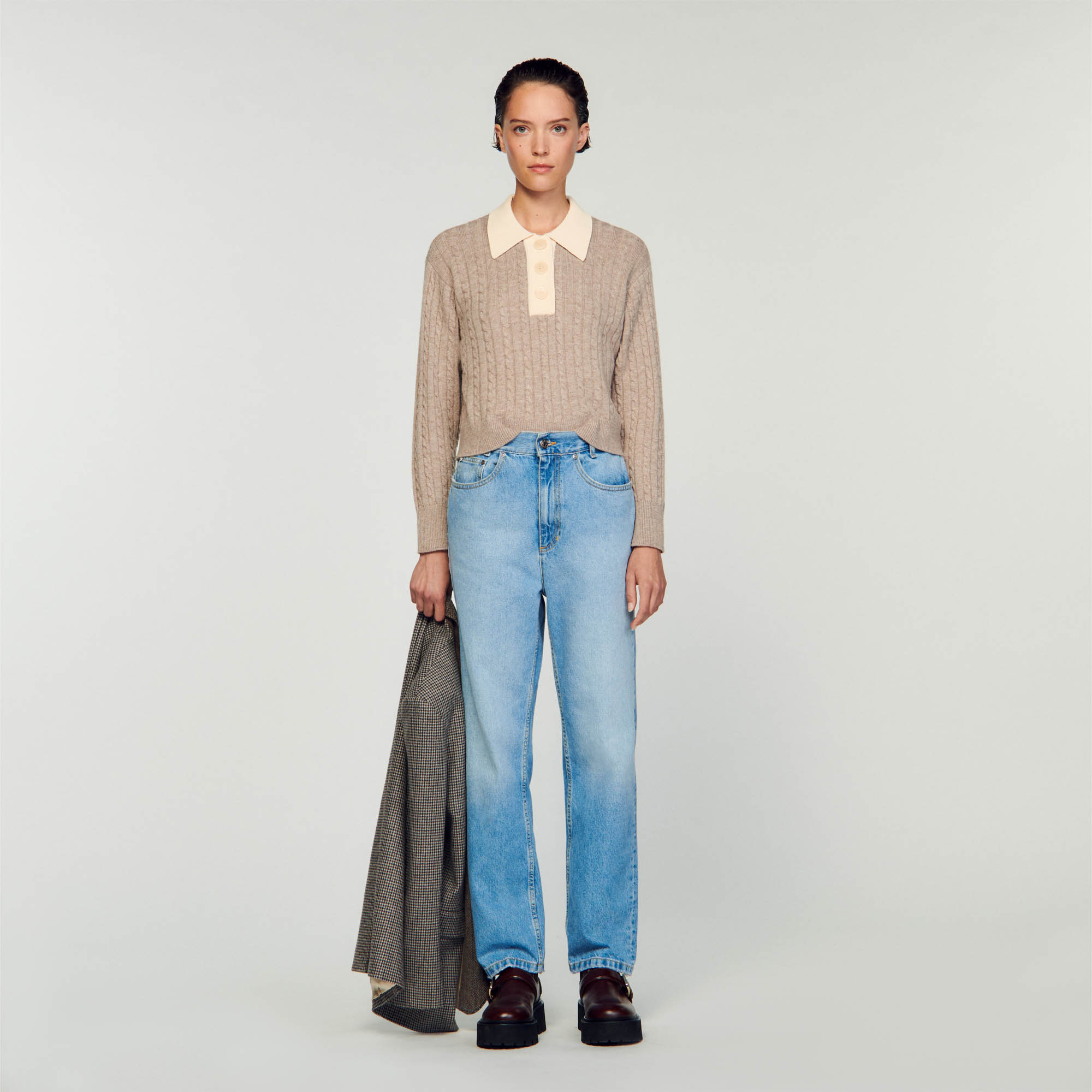 Cropped cable-knit sweater