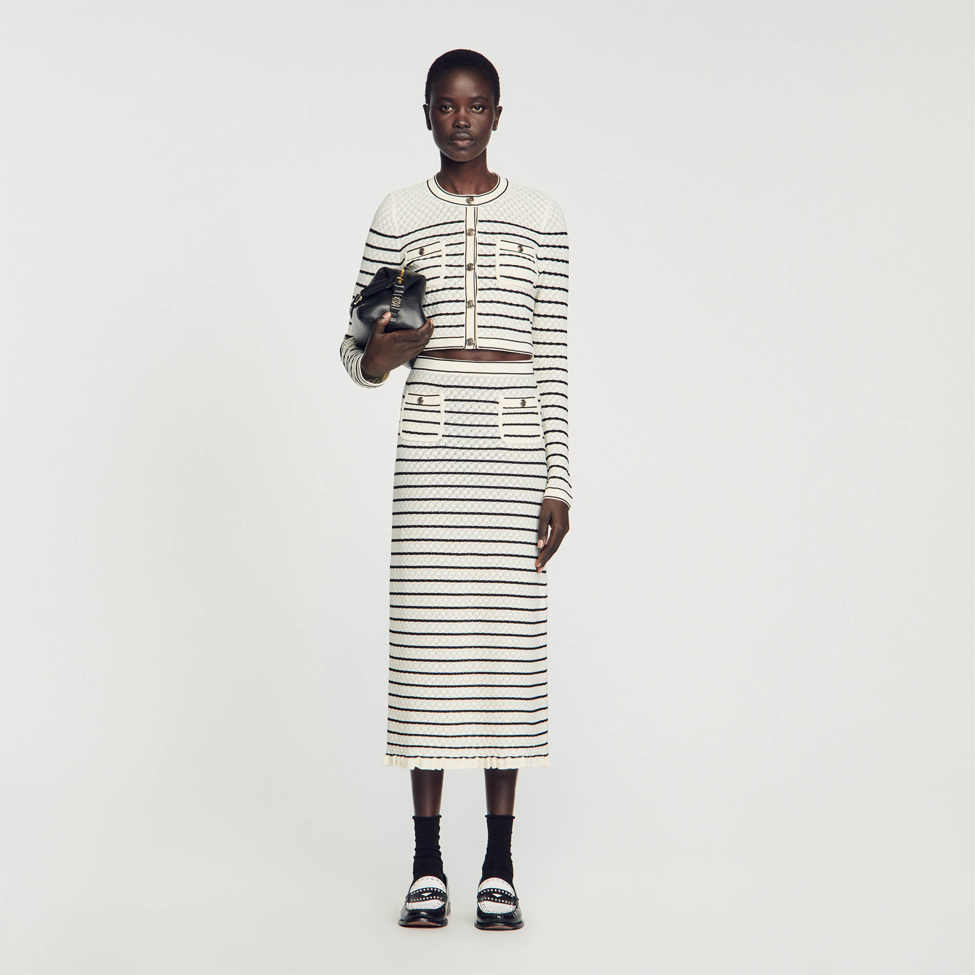 Striped knit midi skirt