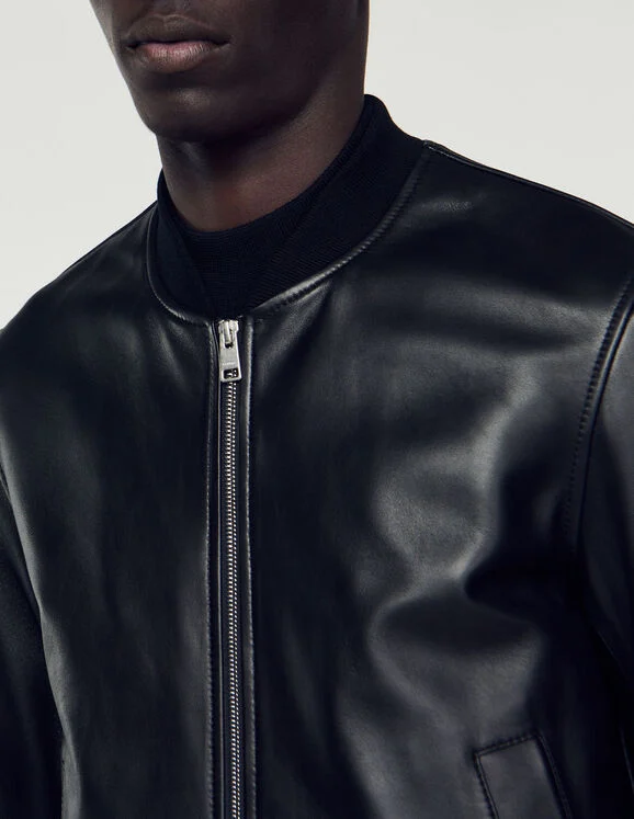 Smooth leather varsity jacket
