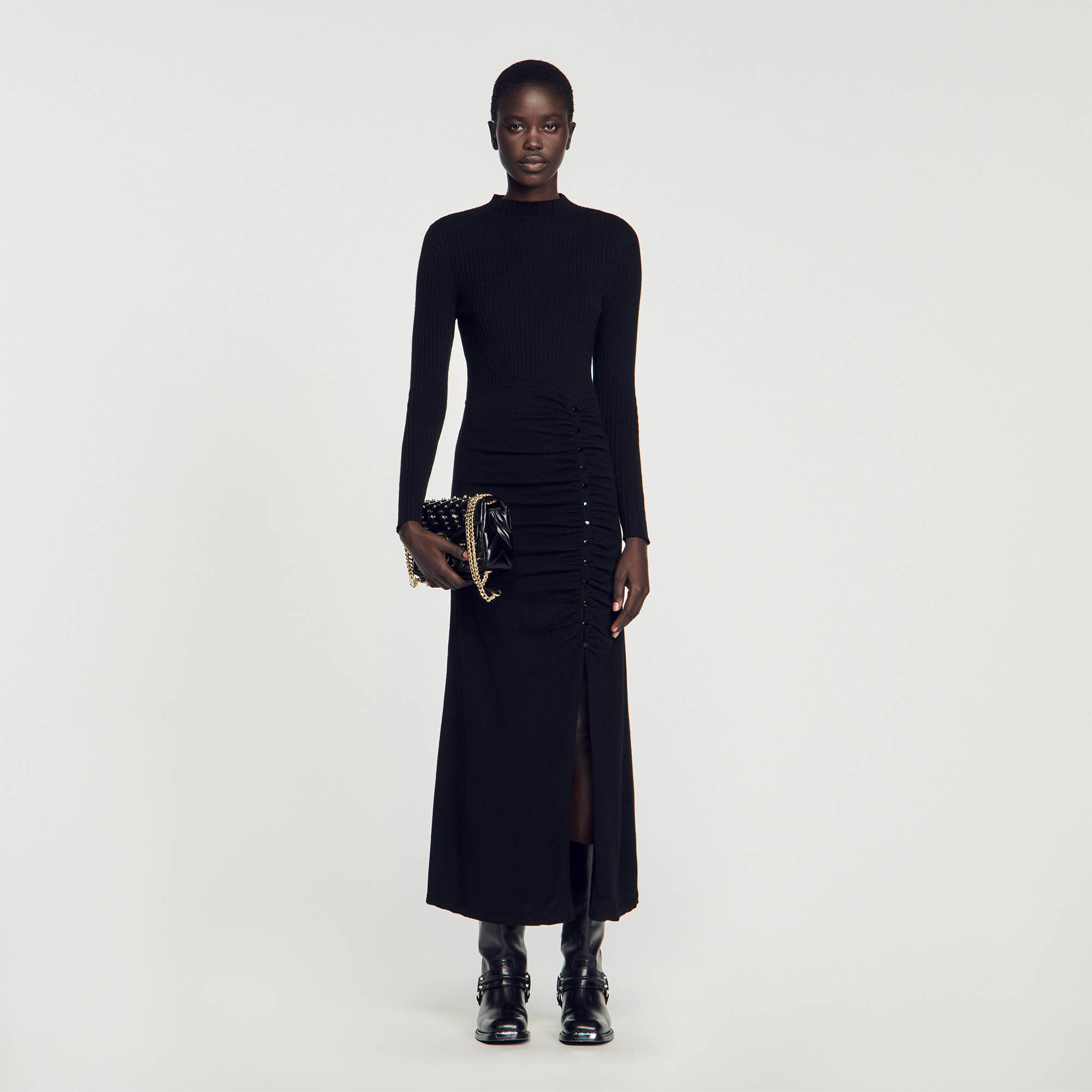 Long, gathered knit dress