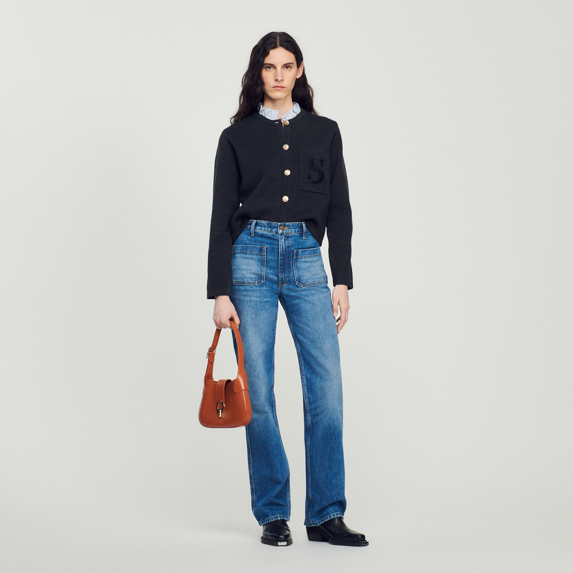 Knit cardigan with embroidered pocket