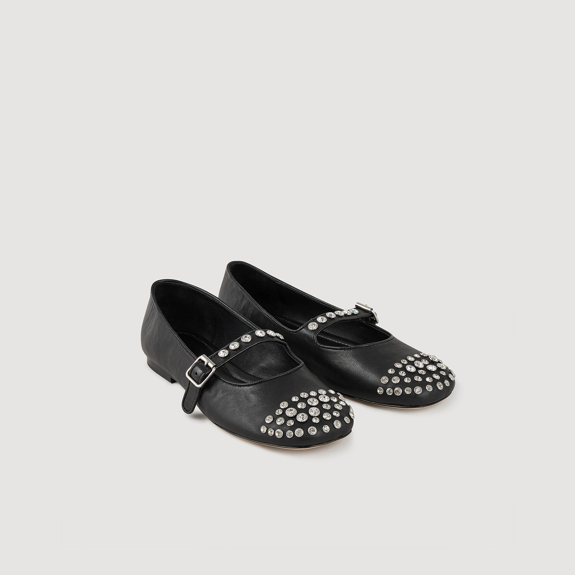 Leather and rhinestone ballet flats
