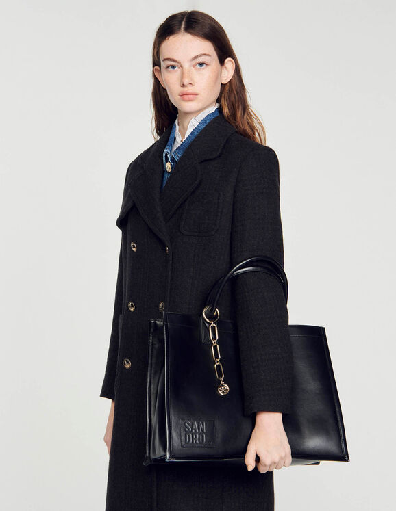 Leather tote bag with chain jewelry