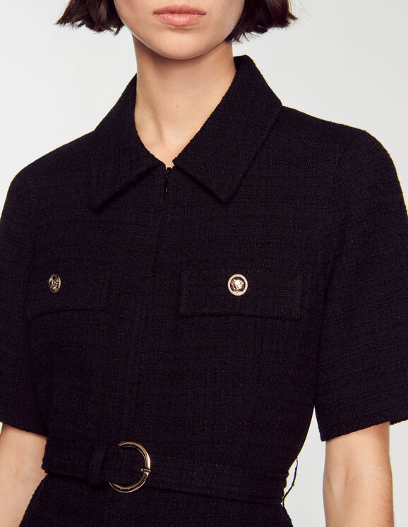 Short-sleeved dress in two materials