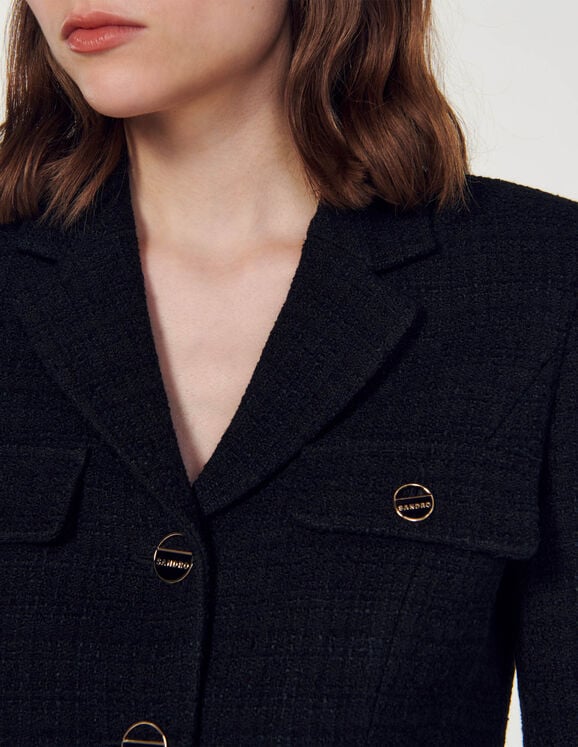 Cropped tweed button-up jacket
