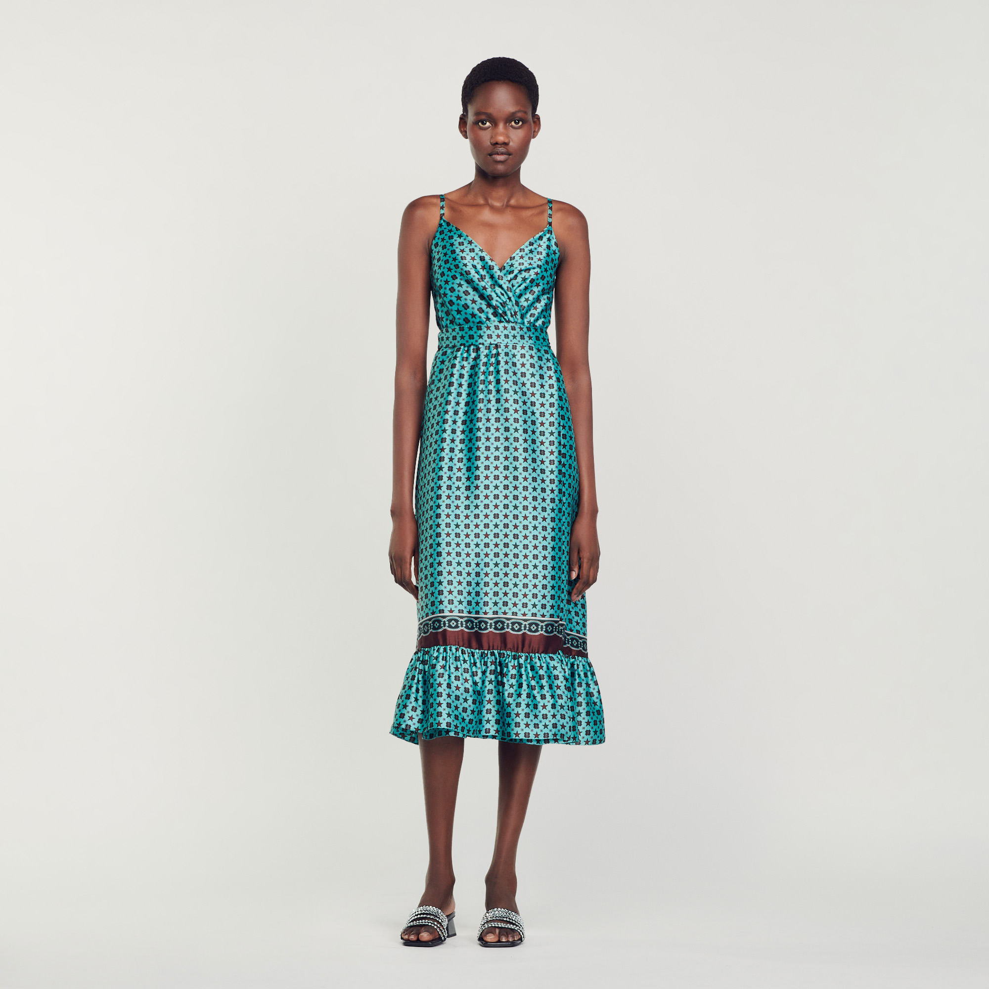 Printed satin midi dress