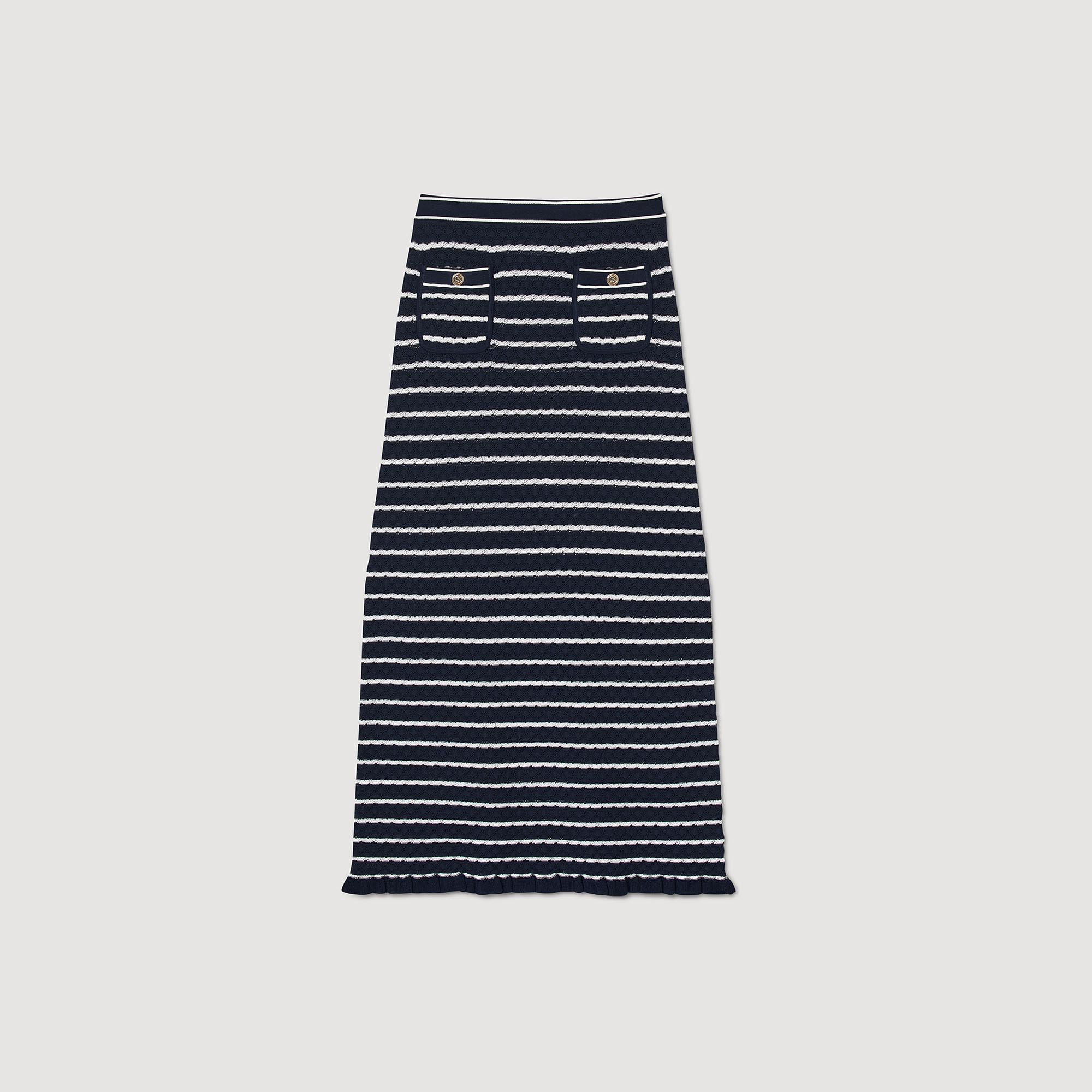 Striped knit midi skirt