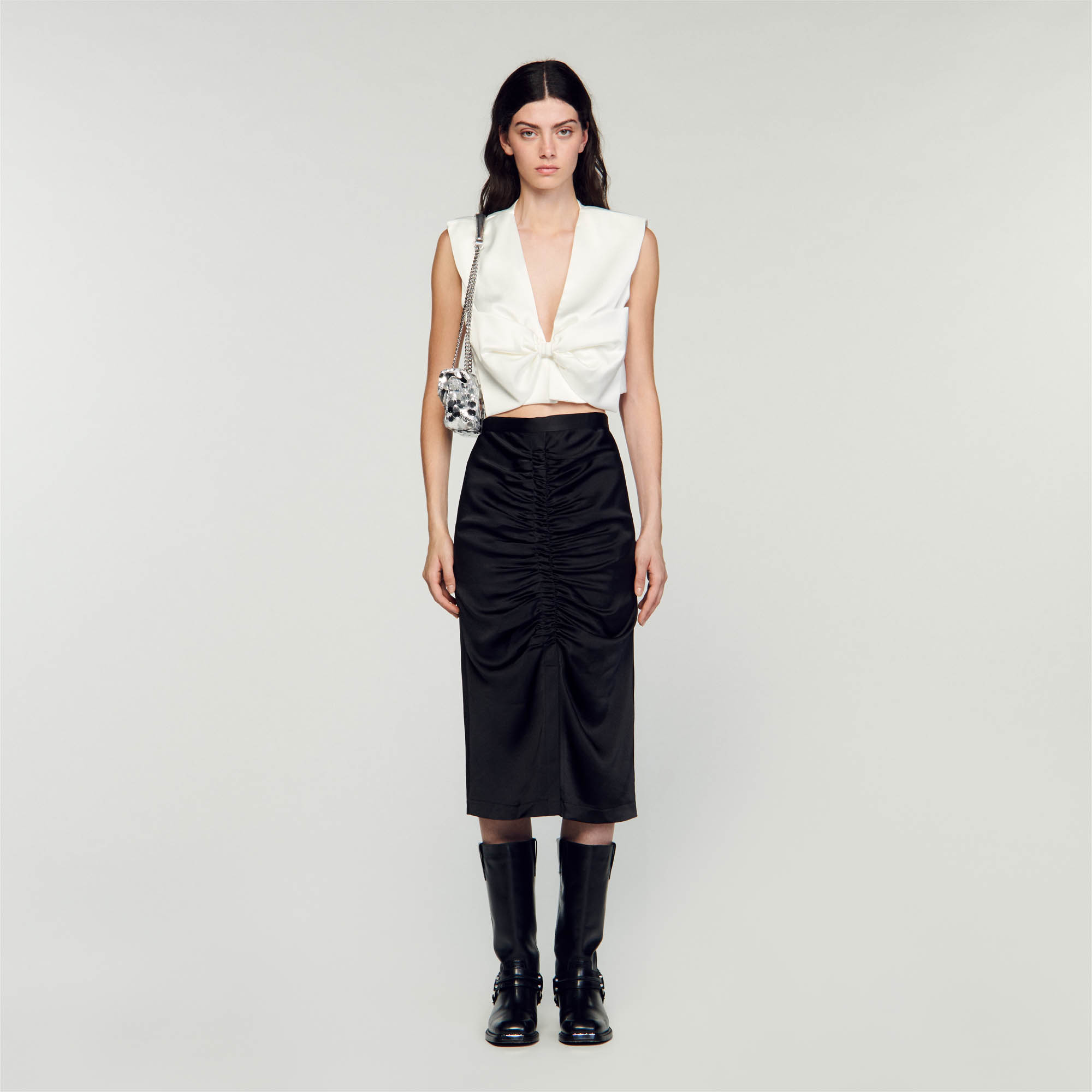 Satin-effect midi skirt
