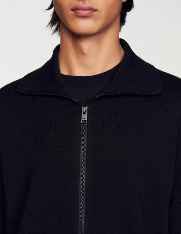 Zip-up wool cardigan