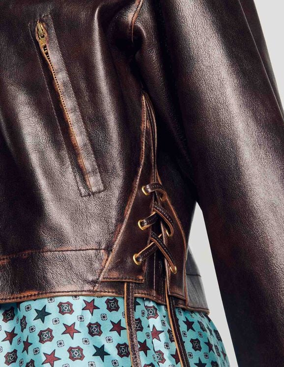 Distressed leather jacket