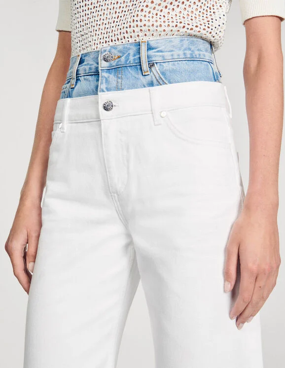Two-tone double-waistband jeans