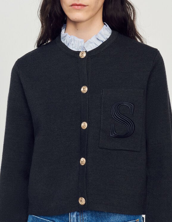 Knit cardigan with embroidered pocket