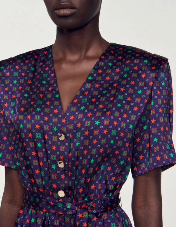 Printed satin playsuit