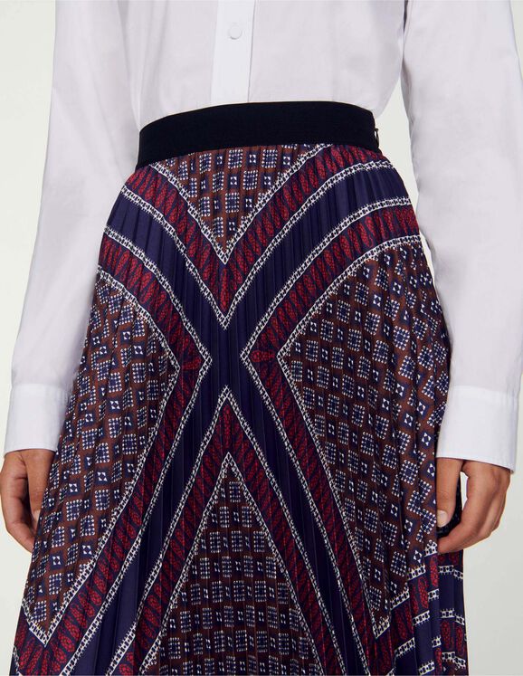 Printed pleated long skirt