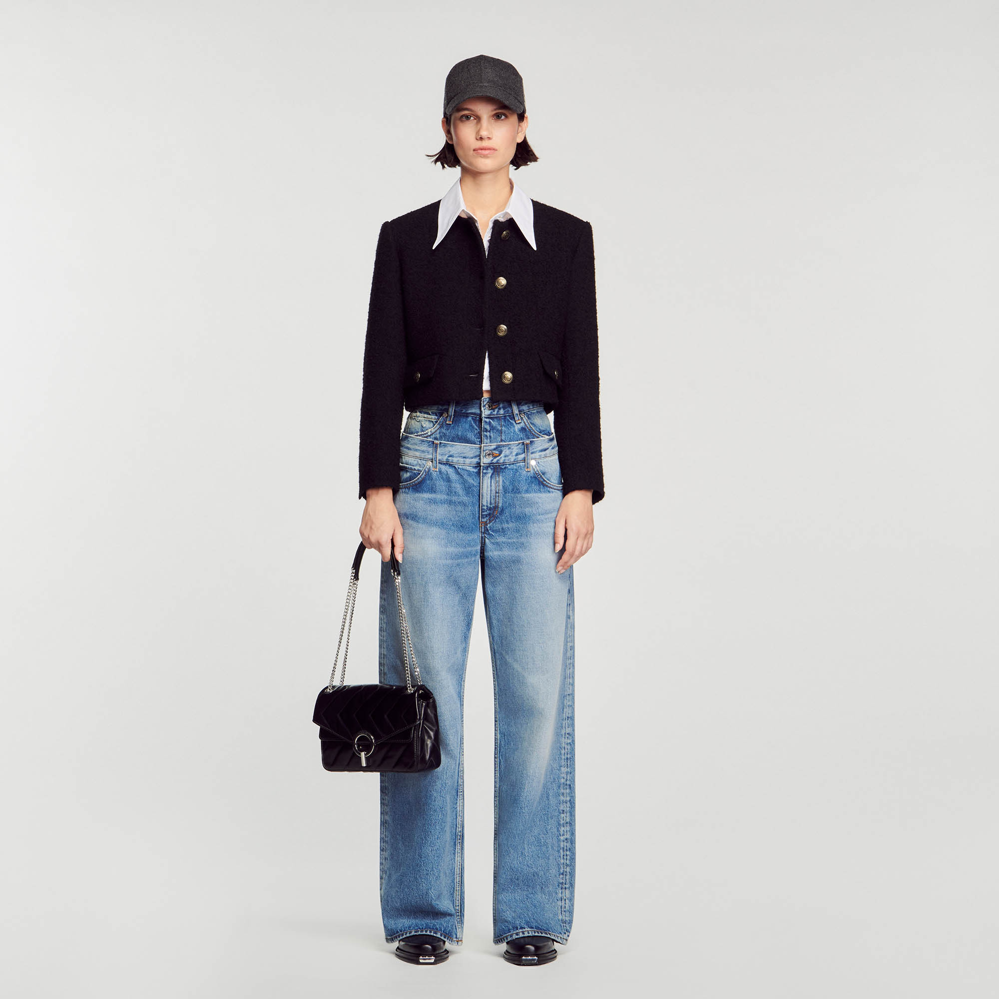 Cropped boucl&eacute; wool jacket