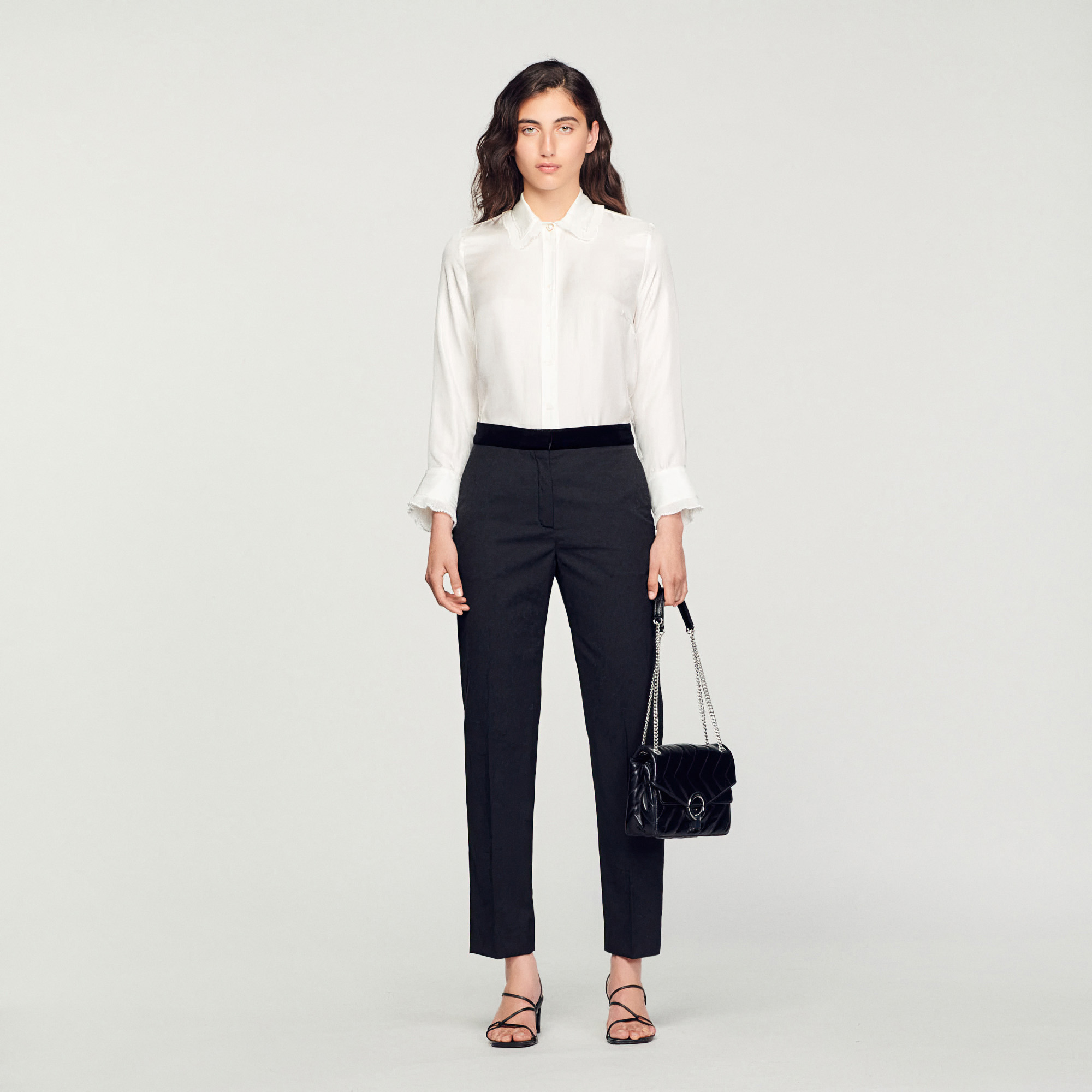 Silk shirt with pleated trim