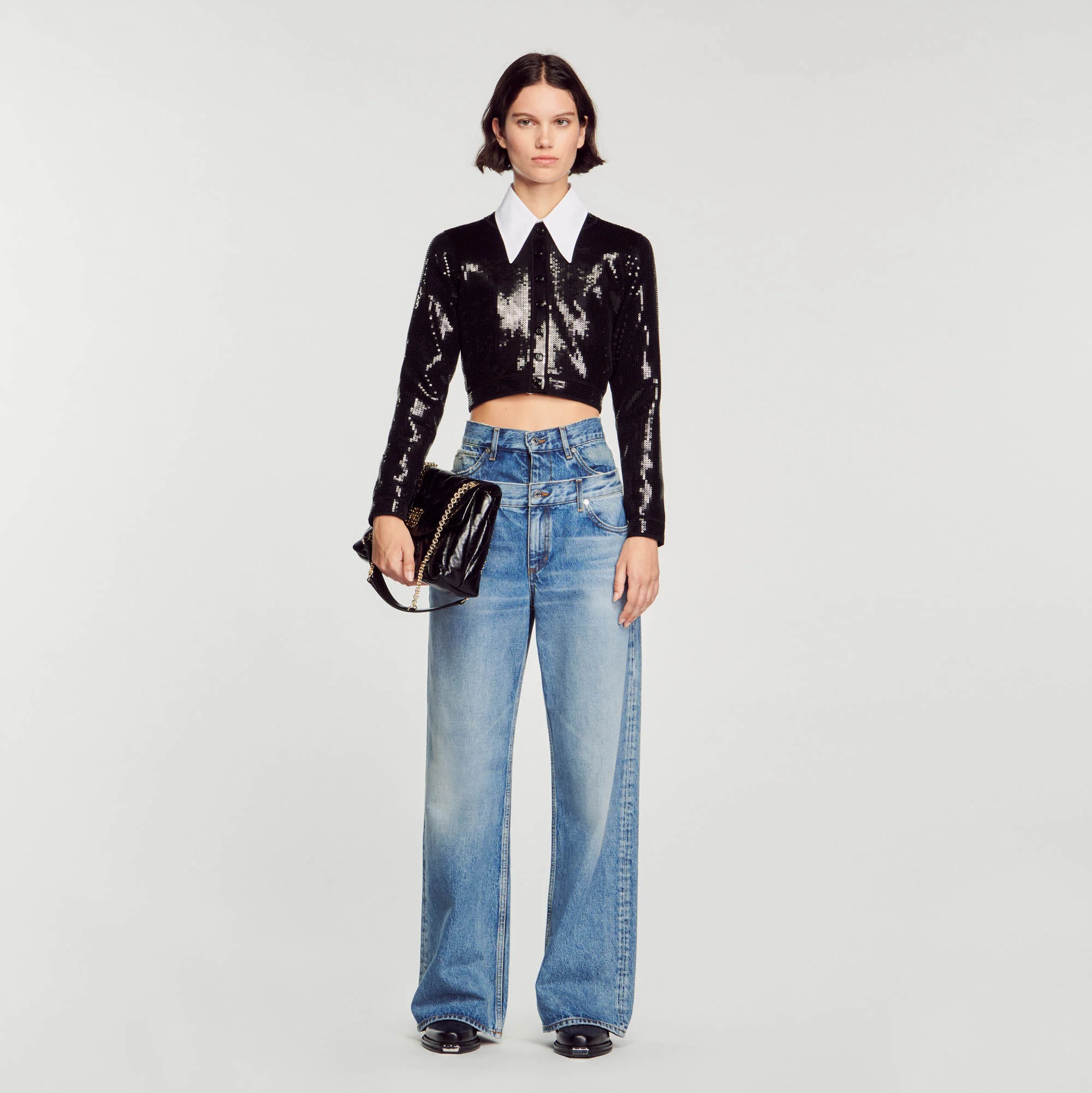 Cropped sequin cardigan