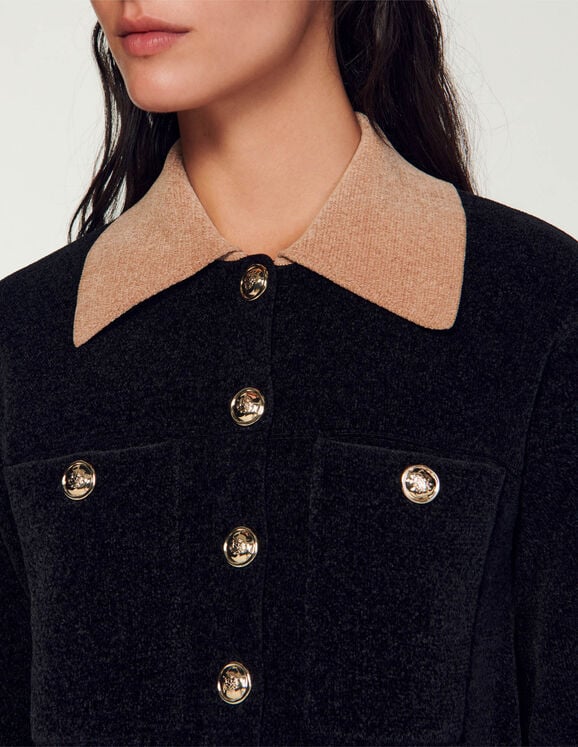 Cropped velour knit coatigan
