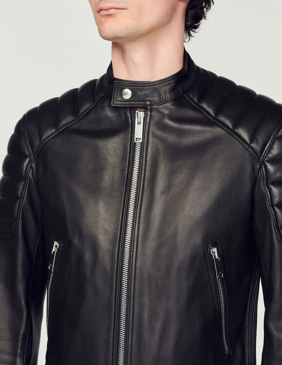 Leather jacket with quilted trims