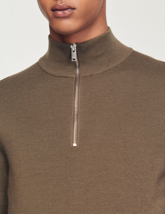 Wool sweater with zipped collar