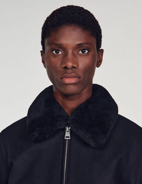 Aviator jacket with sheepskin collar