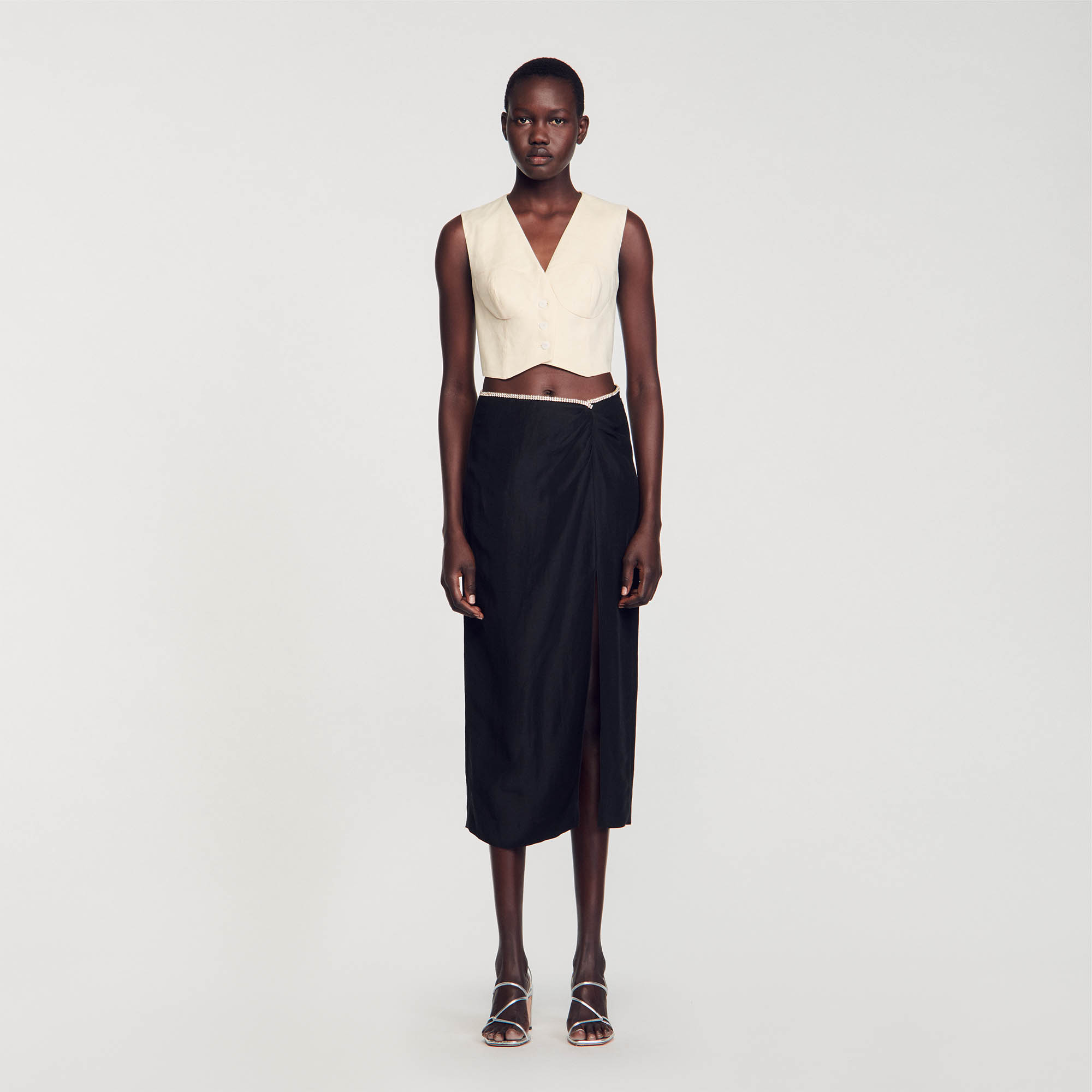 Skirt with a slit and rhinestones