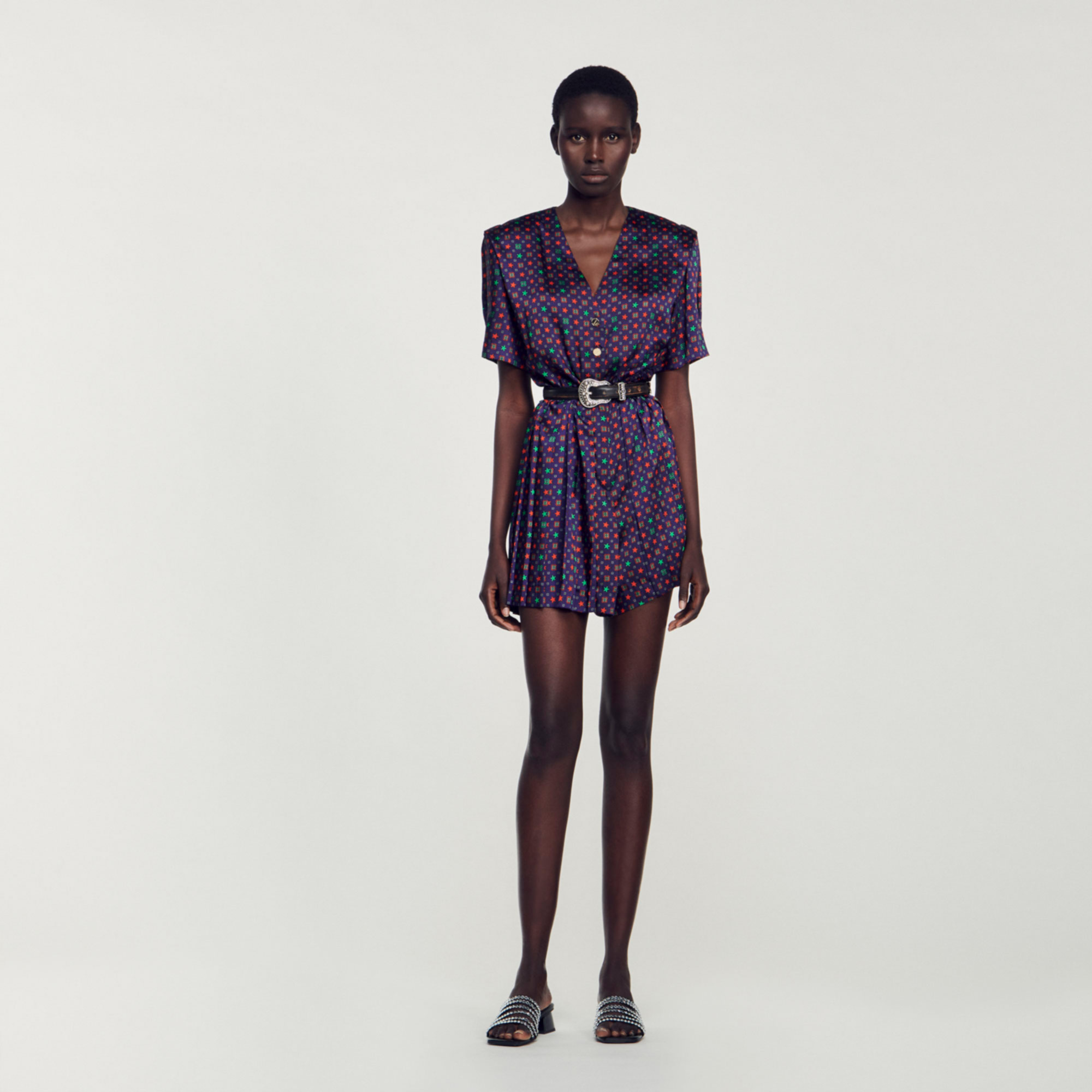 Printed satin playsuit