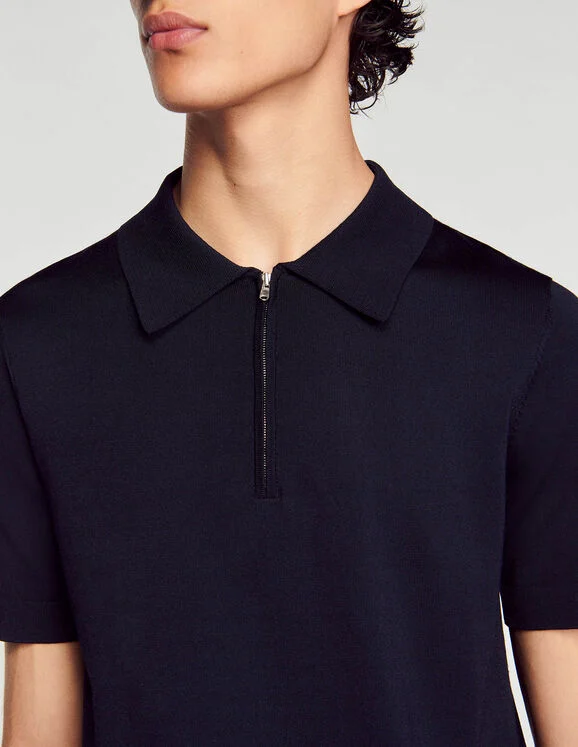 Knitted polo shirt with zip collar