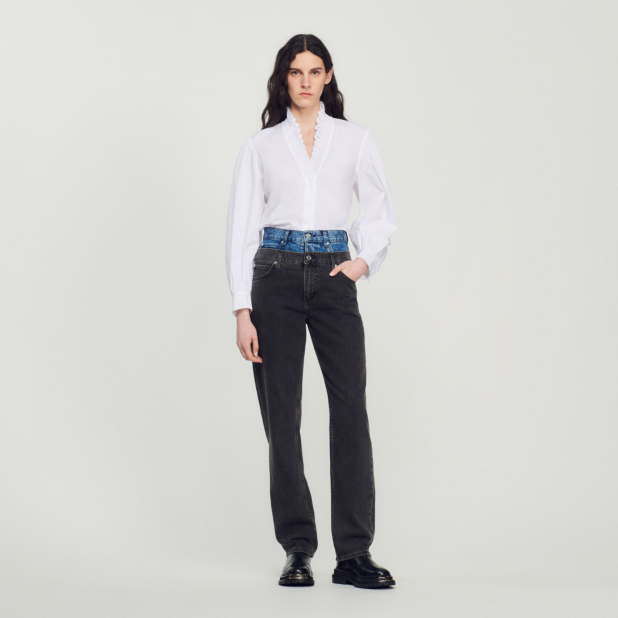 Cotton shirt with fancy collar