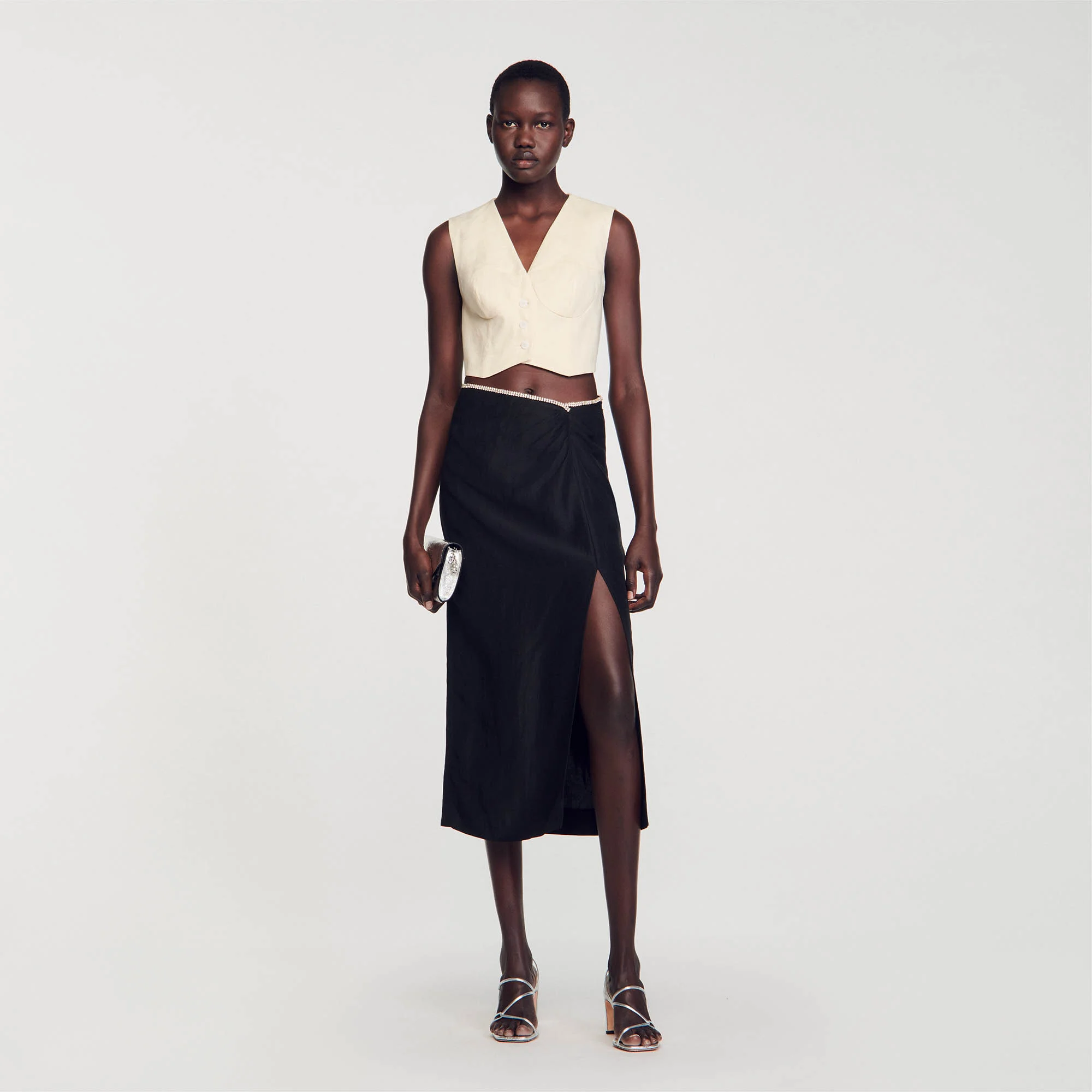 Skirt with a slit and rhinestones