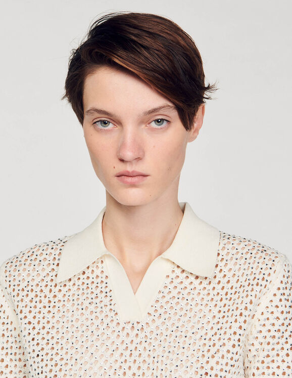 Cropped knit polo jumper