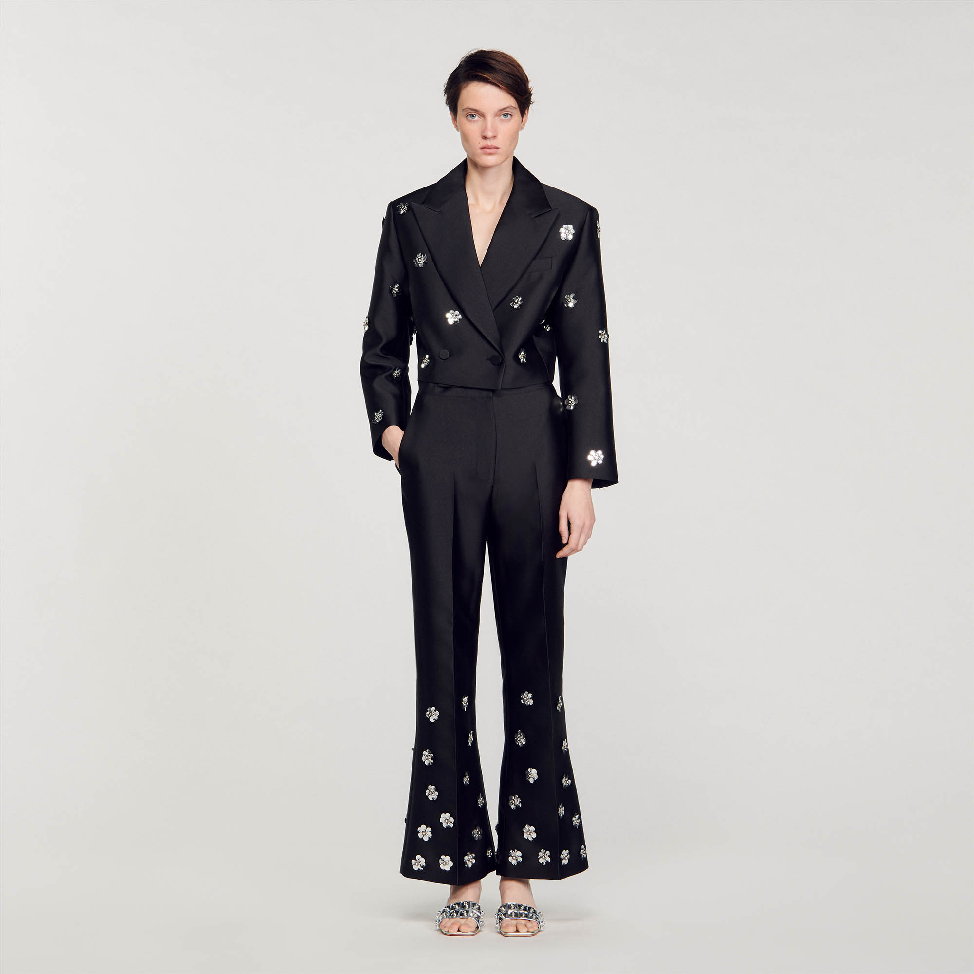 Satin-look sequin trousers