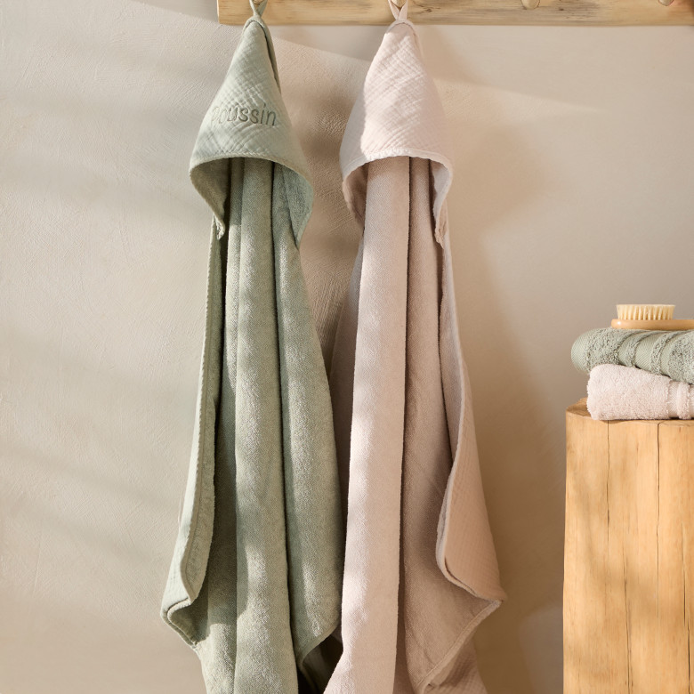 Cape de bain double face coton et gaze de coton Lino lin