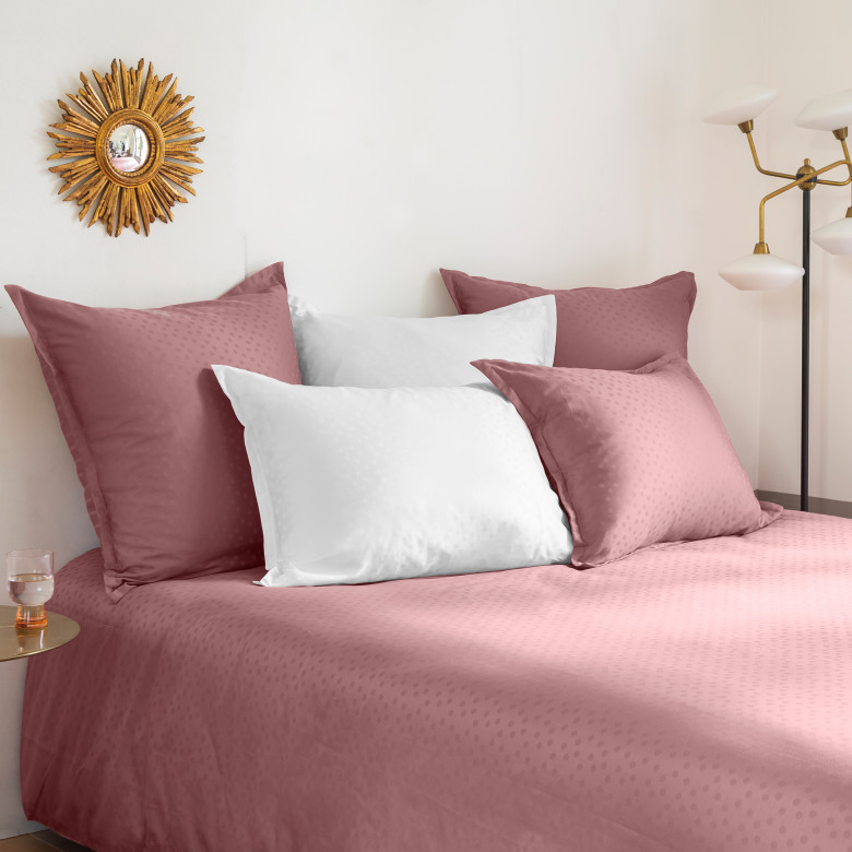 Housse de couette satin de coton jacquard pois et rayures Prestige santal