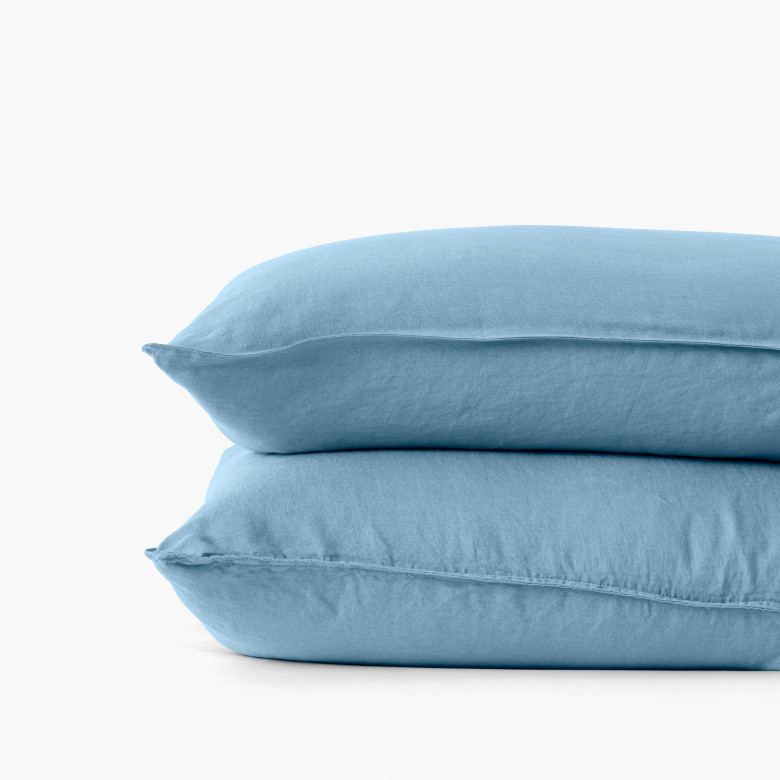 Taie d'oreiller rectangulaire lin lavé Songe bleu baltique