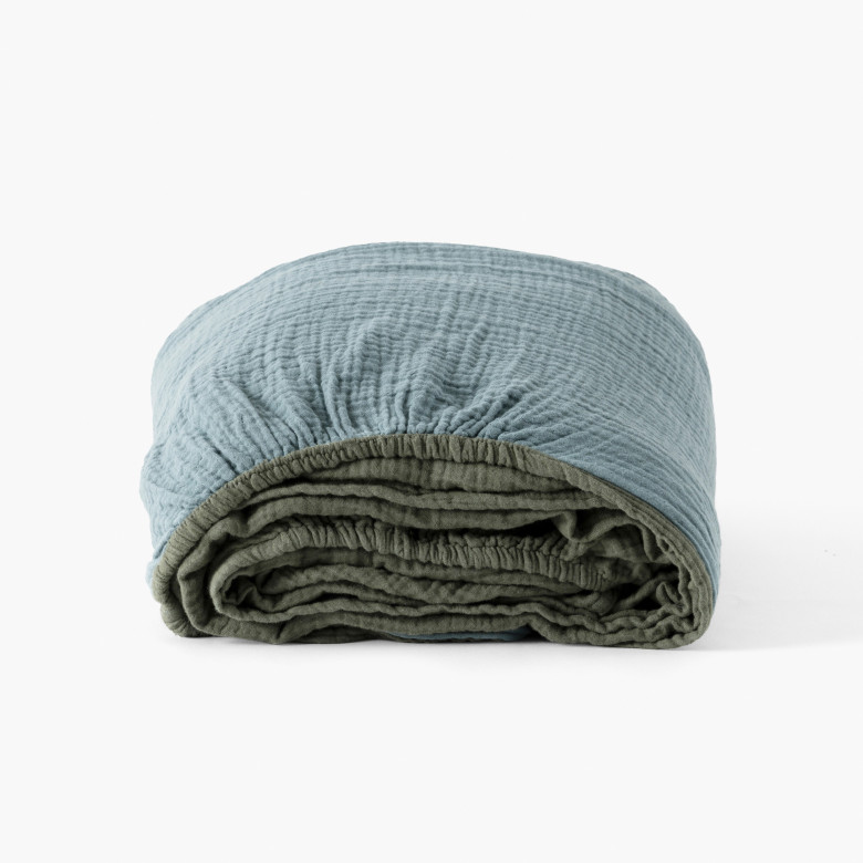 Drap housse gaze de coton Infini kaki et céladon